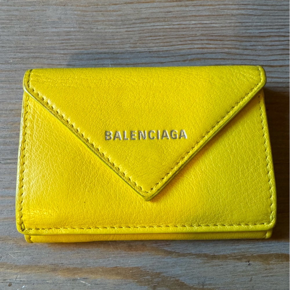 Balenciaga Papier Mini Yellow Leather Wallet